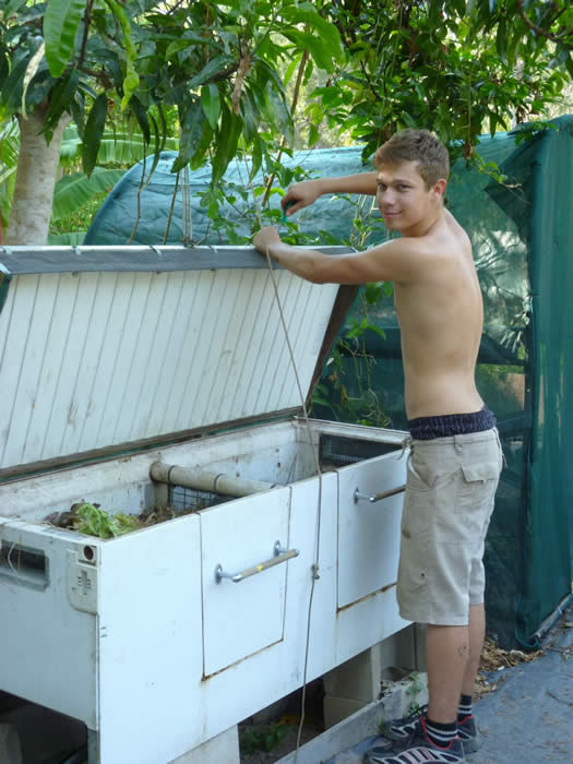 Chris repairing the lid of one of the  Worm Farms