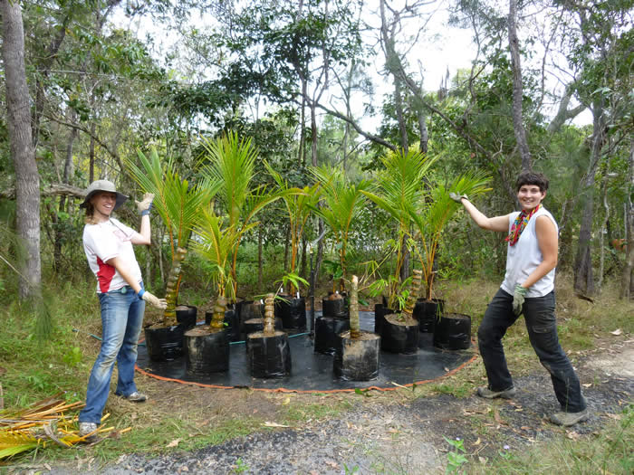 Mary Kathleen and Jessica in the Coconut and Bamboo nursery